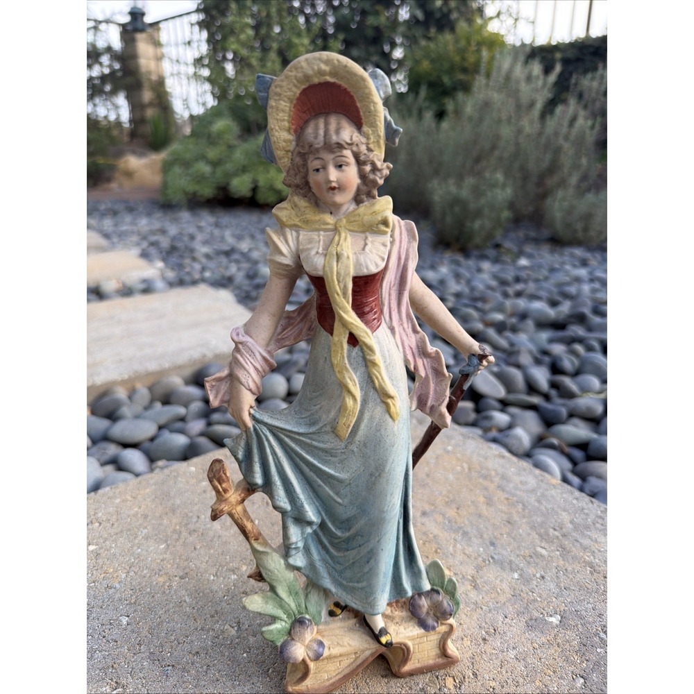 Antique Volkstedt Rudolstadt Porcelain Lady Figurine Crown‎ R c1900 Germany